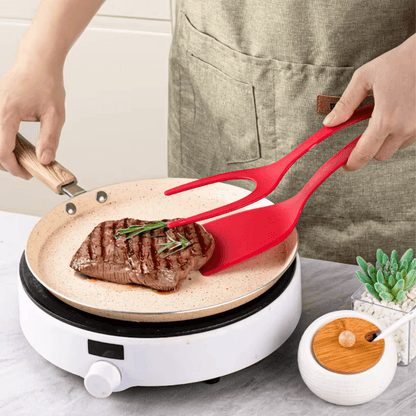 2 in 1 SPAKLEM - Kombination aus Spatel und Klemme gibt Sicherheit beim wenden der Zutaten