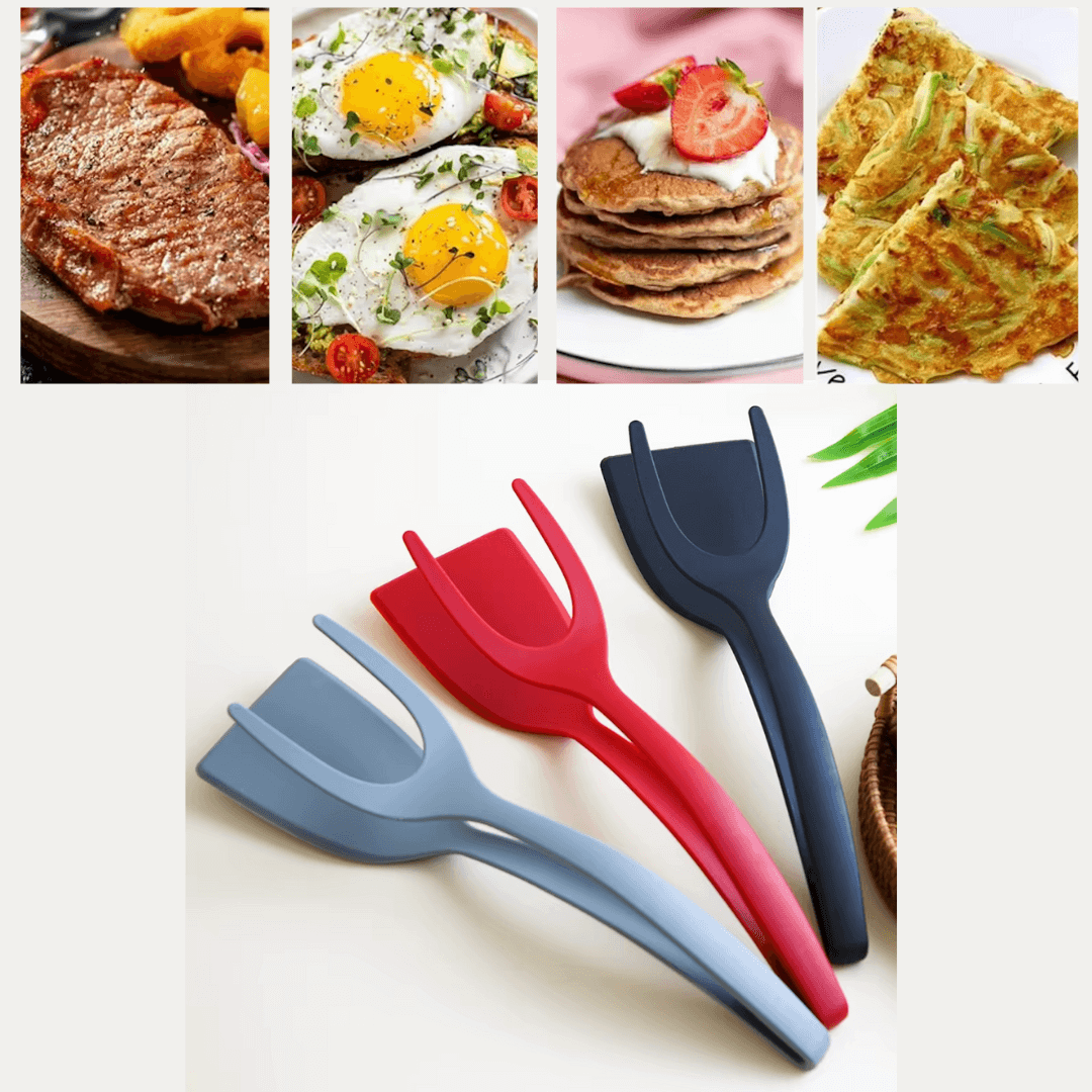 2 in 1 SPAKLEM - Kombination aus Spatel und Klemme gibt Sicherheit beim wenden der Zutaten