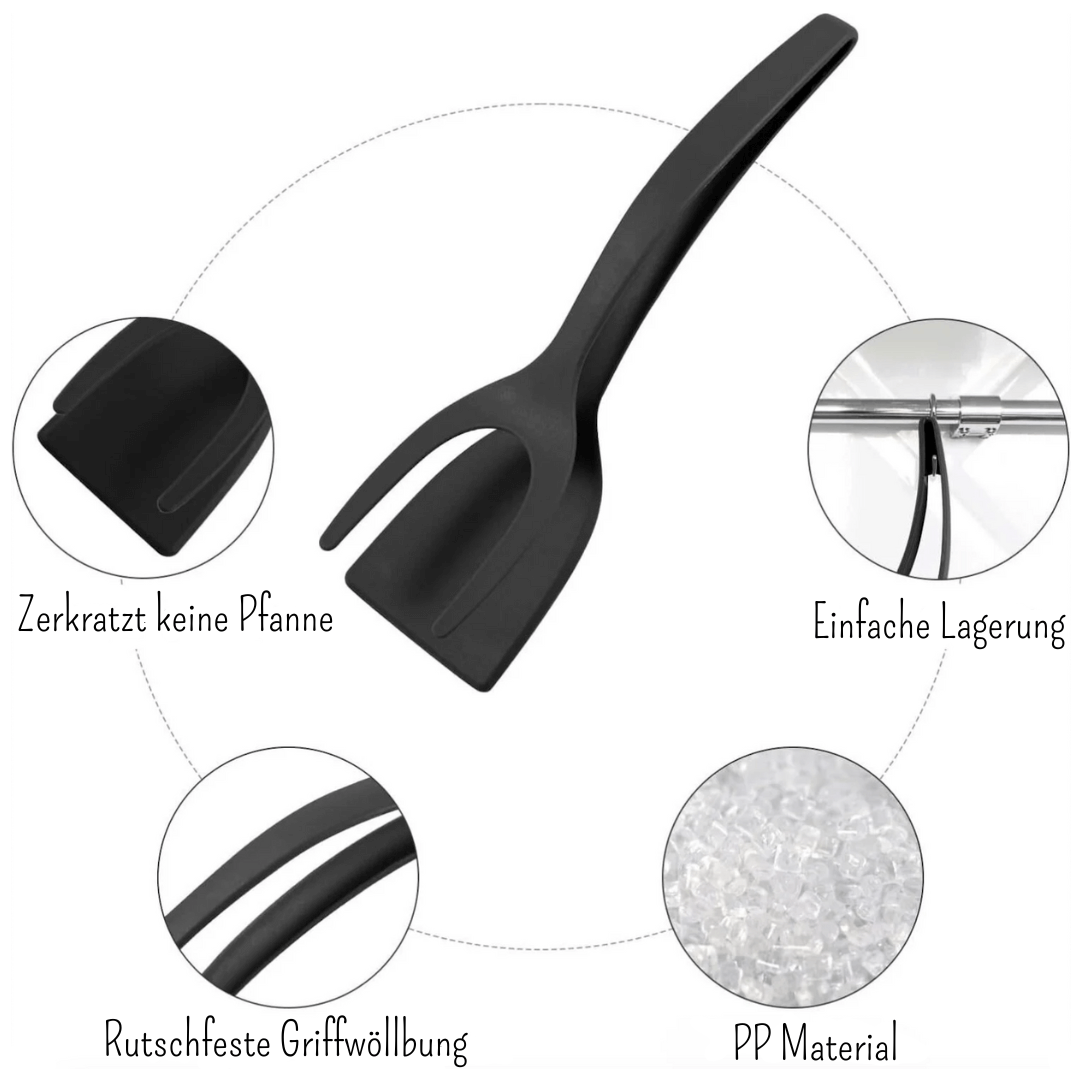 2 in 1 SPAKLEM - Kombination aus Spatel und Klemme gibt Sicherheit beim wenden der Zutaten