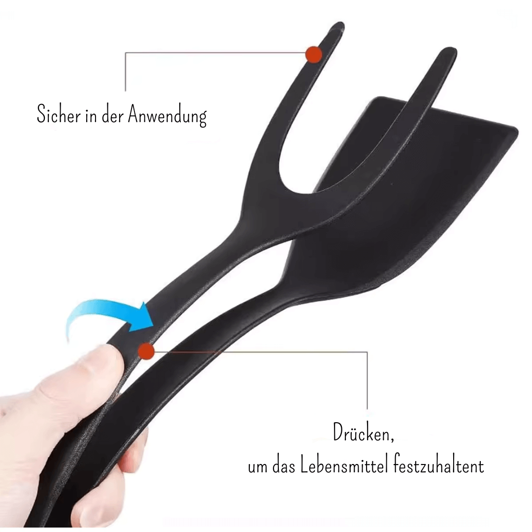 2 in 1 SPAKLEM - Kombination aus Spatel und Klemme gibt Sicherheit beim wenden der Zutaten