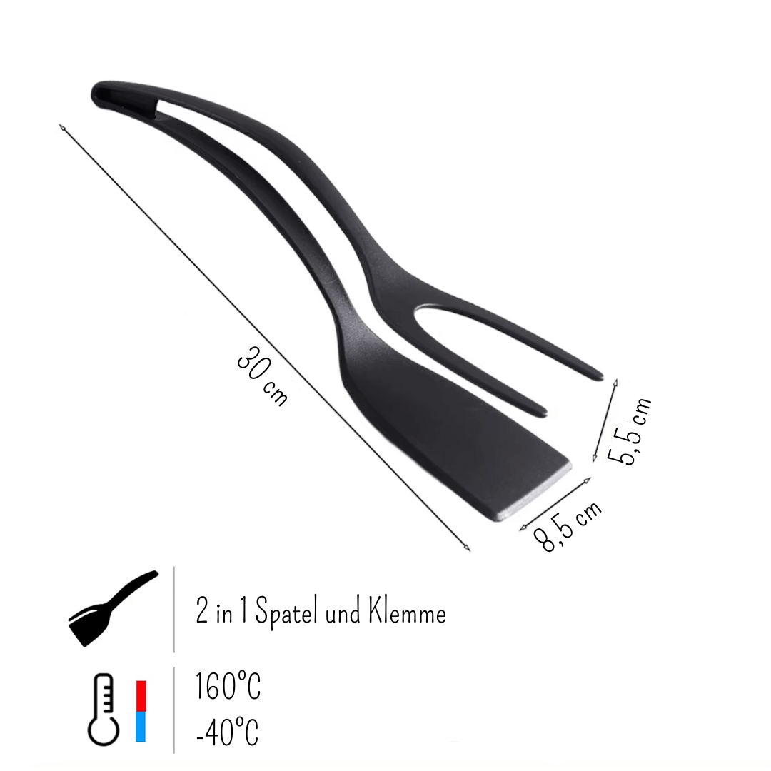 2 in 1 SPAKLEM - Kombination aus Spatel und Klemme gibt Sicherheit beim wenden der Zutaten
