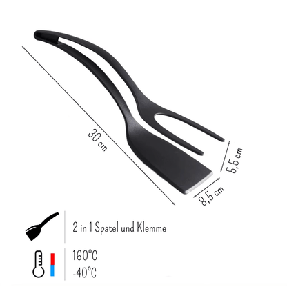 2 in 1 SPAKLEM - Kombination aus Spatel und Klemme gibt Sicherheit beim wenden der Zutaten